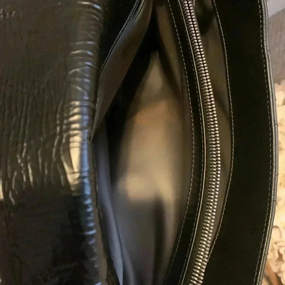 CHANEL X LARGE FLAP PATENT LEATHER QUILTED CC SHOULDER BLACK BAG {RARE FIND}